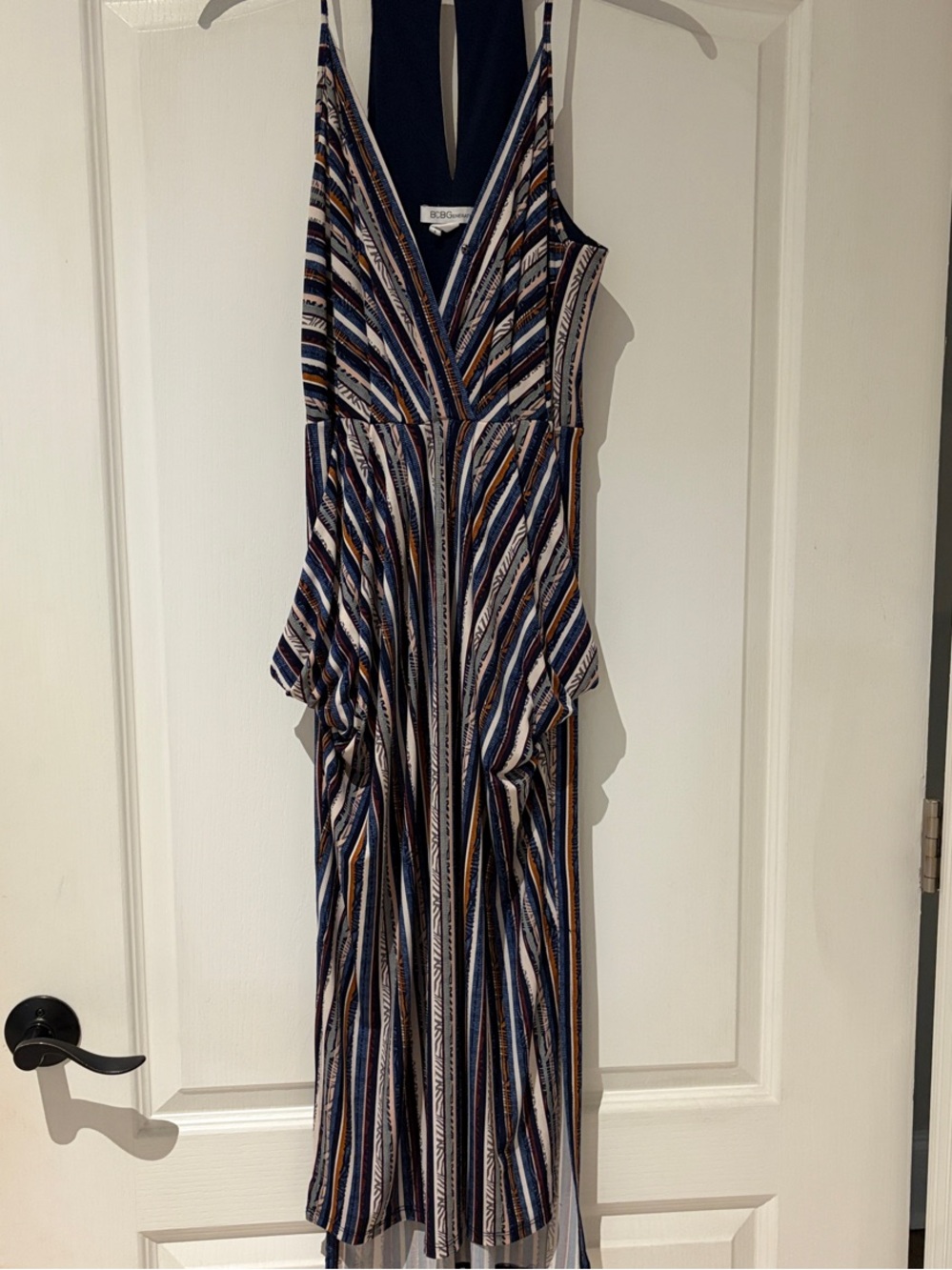 BCBGeneration Navy, White & Gold Striped Midi Dress